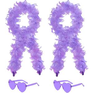 2 Pcs Feather Boas with Heart Rimless Sunglasses4 ft Feather Boa Halloween Christmas Bachelor Party Pack Accessory