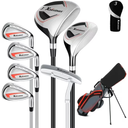 XDriveMax 8-Pieces Complete Golf Club Set Men's Right Handed Set Includes Stand Bag with Rain hood , Fairway Wood Head Covers, Hybrid, Irons and Putter, R