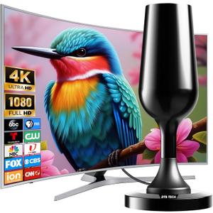 Digital TV Antenna for Smart TV Indoor, 4K HD Indoor TV Antenna for Local Channels Without Cable - Magnetic Base, 360 Reception, 8.2ft Cable, Long Range - Support HDTVs with Built-in Tuner