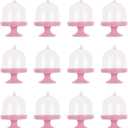 DOITOOL 12pcs Mini Cake Stand Plastic Mini Cake Plate Stand Dome Cover Cake Box for Small Cupcakes Desserts and Candy (Pink)