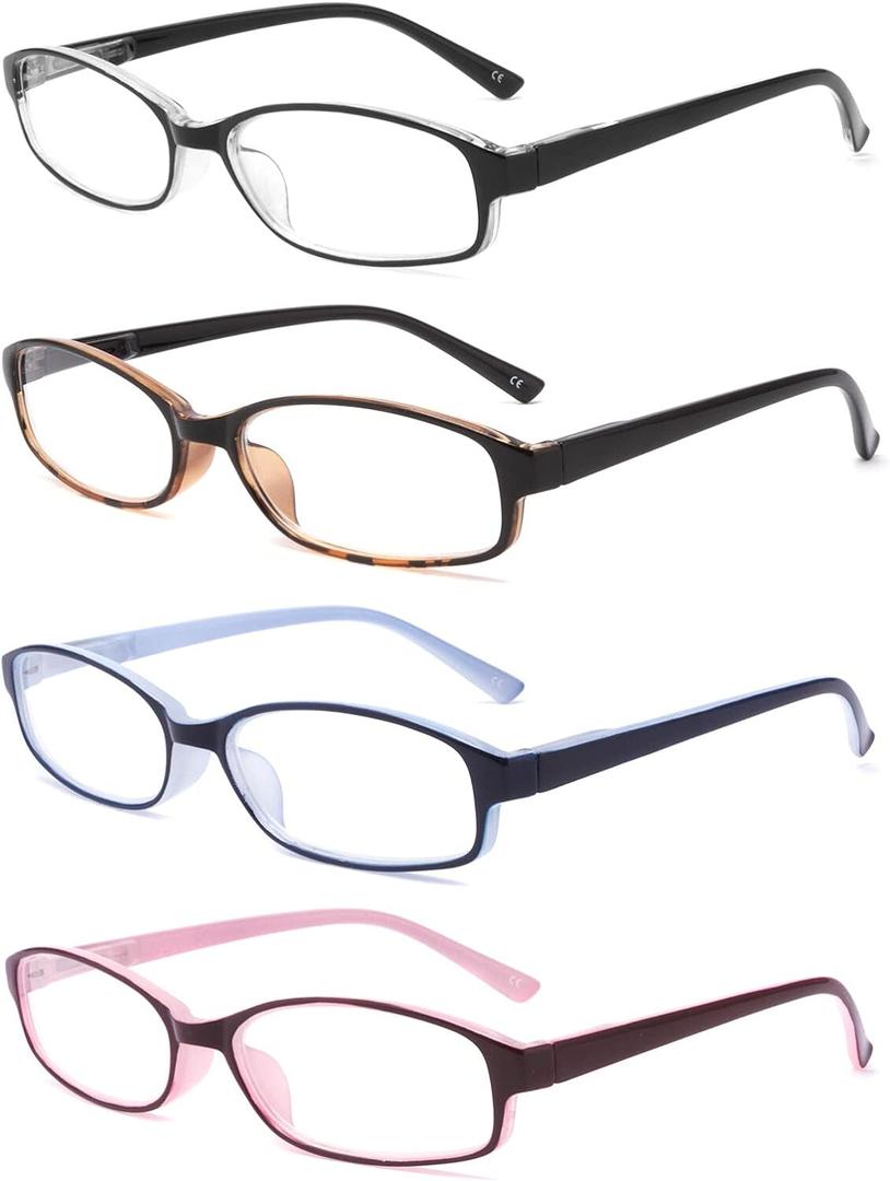 IVNUOYI 4 Pack Reading Glasses Blue Light Blocking with Spring Hinges, Colors Lightweight Readers for Women, Anti Glare UV Computer Eyeglasses 1.0