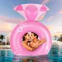 HeySplash Pool Floats, Inflatable Diamond Ring Pool Float, Large Engagement Ring Floatie for Bachelorette Party, Swim Tube River Lake Wedding Bride Stagette Decor Fun Toy Raft for Adults, Pink