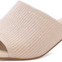 Shoe'N Tale Heeled Sandals For Women Square Open Toe Heeled Mules Chunky Block Low Heel Slip On Slides (10, Beige)