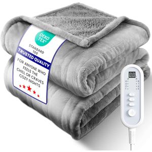 Heated Blanket Electric Throw, UltraCozy Premium Flannel & Sherpa, Fast Even Heat Distribution & Stable Temp, 18H AutoOff, 8 Temps (86125.6F), Overheat Protection, Ideal Gifts for Grandma (Grey)