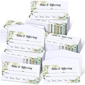 Outus 600 Pcs Church Offering Envelopes Tithe and Offering Donations Pack Cash Tithing Envelopes for Christian Religious Occasions Supplies(Green Leaf Style)