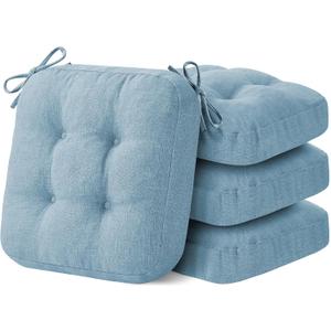 IASEAHK Chair Cushions for Dining Chairs, Dining Chair Cushions, Tufted Indoor Chair Pads with Ties & Non Slip Backing, Seat Cushions for Kitchen Chairs 16.5” x 16.5” x 3.5”, Set of 4, Light Blue