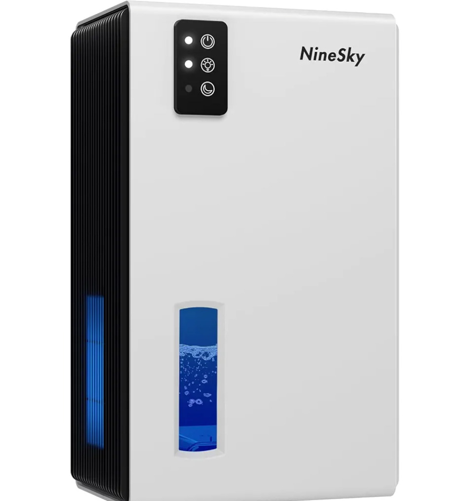 NineSky Dehumidifier for Home, 95 OZ Water Tank, (1000 sq.ft) Dehumidifiers for Bathroom Bedroom Basement with Auto Shut Off,7 Colors LED Light(White)