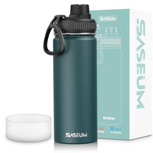 SASEUM Kids Sport Water Bottle 18oz Stainless Steel Double Wall Vacuum Thermal Mug with Leak Proof Spout Lids, Wide Mouth Metal Insulated Water Jug for Gym and Travel,Blue