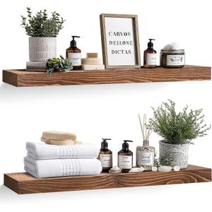 36x8x1.6 inch Floating Shelves Set of 2 Solid Wood Rustic Brown Wall Mounted Shelf for Kitchen, Bathroom, Living Room