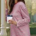 Gardenwed Long Sleeve Shirts for Women Striped Crewneck Loose Fit Basic Tops 2025 Fall T-Shirt (Red, S)