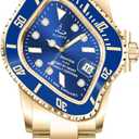 ILLIMITE Melting Automatic Watches for Men Japanese Miyota 8215 Self-Winding Mechanical Movement Women Watch Waterproof Stainless Steel Art Surrealist Wrist Watches (Gold-Blue)