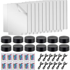 OMTech 12 Sets LED Light Base with Acrylic Blank Sheets, 16 Colors, & 4 Modes, LED Night Light Set for Home Cafe Bar Decoration DIY Projects