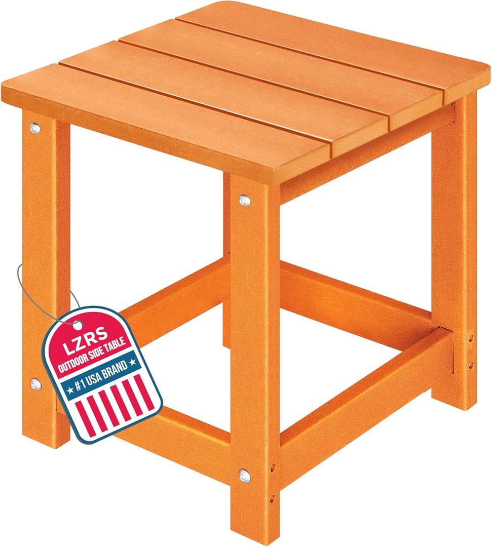 LZRS Square Patio Side Table, Heavy Duty HDPE Outdoor End Table with Wood Texture, Weatherproof Composite Table for Adirondack Chairs, Deck, Pool, Indoor/Outdoor, No Peeling or Cracking(Orange)