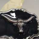 Western Leather Belt for Men Black Cowboy Buckle Belt for Jeans Vintage Country Belt (33-36)