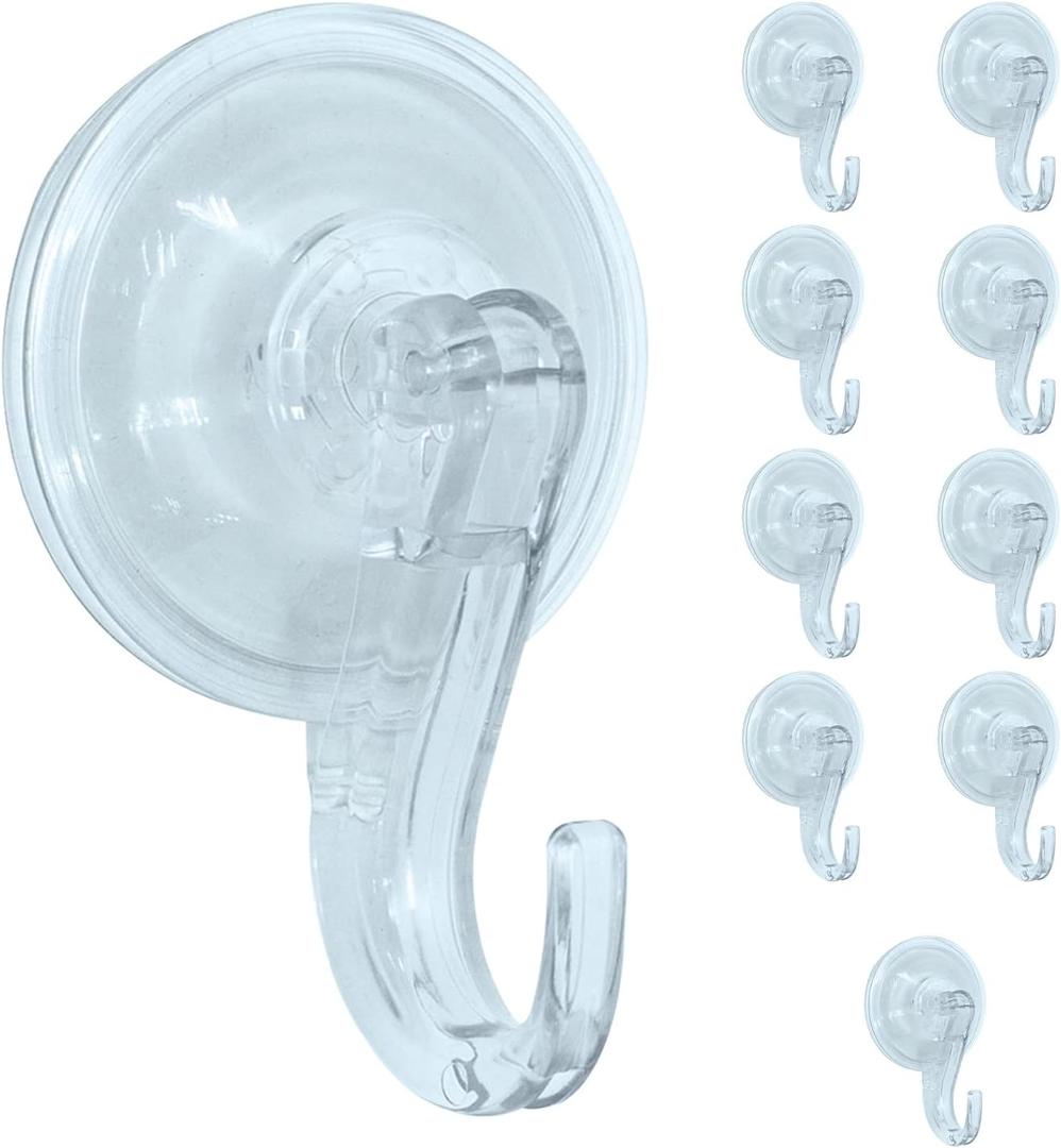 Clear Heavy Duty Suction Cup Hooks for Wreaths, Bathroom, Kitchen, and Home Organization, Strong Hold on Glass, Tile, and Windows, Reusable, Holds Up to 15 lbs, Set of 10