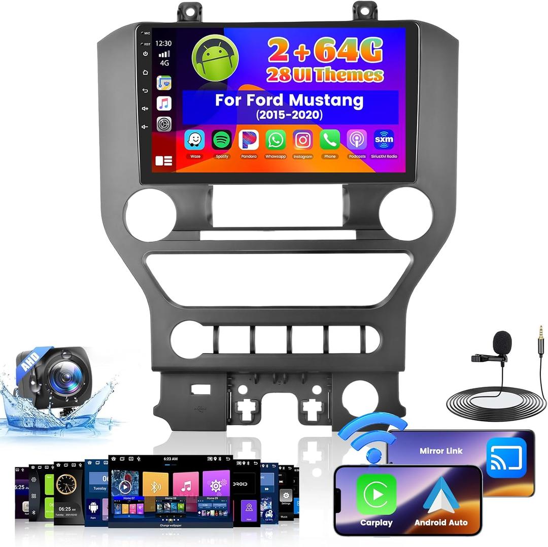 Roinvou 2+64G Radio for Ford Mustang 2015-2020 Android Car Stereo Wireless Carplay, 9 inch Touch Screen for Mustang, Support Original Car with Large Screen