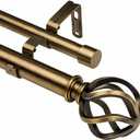 Brass Double Curtain Rods, Heavy Duty Decorative Drapery Rod 36-72 Inches, Telescoping Drapery Rod with Twisted Cage Finials