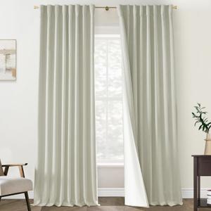 PANELSBURG Natural Linen 90 Inches Long Blackout Back Tab Thermal Insulated Linen Curtains Set 2 Panels