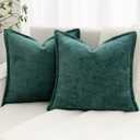 Green Decorative Throw Pillow Covers 18x18 Inch Set of 2 Cozy Soild Chenille Cushion Cases Soft Textured Square Couch Pillows Cover Boho Accent Farmhouse Pillowcases for Sofa Bed