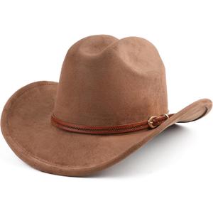 Cowboy Hat for Women and Men Wide Brim Western Cowgirl Hat (One Size, Coffee)