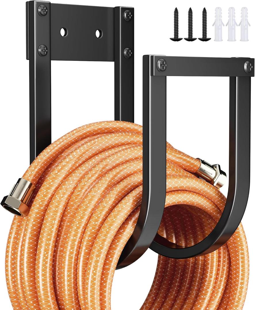 Garden Hose Holder Wall Mount - Metal Water Hose Hanger for Outside, Durable Hook for Garden, Garage, or Yard Storage (2 Pack)