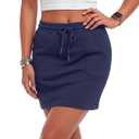 Vrtige Women's High Waist Drawstring Tie Casual Bodycon Mini Skirt with Pocket Navy Blue Small (S)