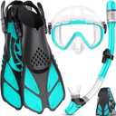 Ubekezele Snorkeling Gear for Adults Men Women,4 in 1 Snorkel Set with Panoramic View Diving Mask Anti-Fog Anti-Leak,Dry Top Snorkel,Fins and Travel Bag for Swimming,Snorkeling and Travel Diving