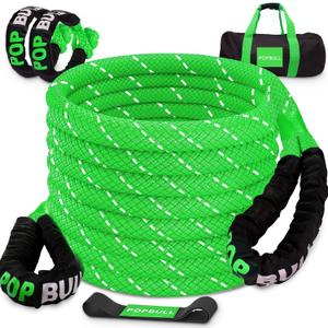 Kinetic Recovery Rope,(1.26in x 30ft Green) 55000LBS Snatch Strap, Heavy Duty Stretch Nylon Towing Ropes with 2pcs Soft Shackles for Offroad Vehicle, Jeep, SUV, ATV, Tractor Elastic Ropes Kit