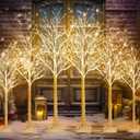 6 Pcs 4ft 5ft 6ft Lighted Birch Tree 8 Modes Christmas Artificial LED Warm White Lights Birch Tree for Indoor and Outdoor Home Decor Thanksgiving Holiday Decoration