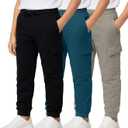 3 Pack Boys' Cotton Cargo Fleece Joggers Sweatpants Pockets Athletic Kids | Available In Sizes 6-18, Pants, Sweats, Teen, Youth, School, Drawstring, Elastic Waist, Ribbed Cuffs, Stretchy, Casual, Track (Black, M)