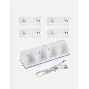 4x 2800mAh Battery + Charger Dock Stand Station for Wii Wii U Remote White