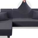 KinCam Sectional Couch Covers L Shape Sofa Covers Super Stretch 2pcs Sofa Slipcovers for 3 + 3 Seaters Sectional Chaise Slipcover with 2pcs Pillow Covers for Pets Kids, Dark Grey