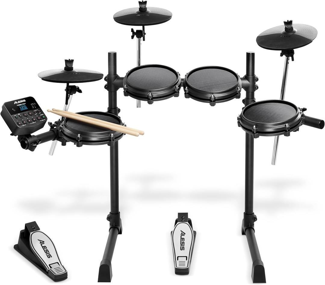 Alesis Turbo Mesh Kit  Electric Drum Set With 100+ Sounds, Quiet Mesh Drum Pads, Drum Sticks, Connection Cables, Drum Lessons