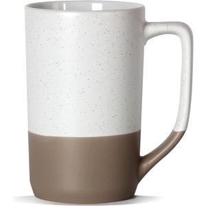 16 OZ Large Coffee Mug, Two Color Combination Big Ceramic Tea Cup with Square Handle with Black Speckled for Men Women Restaurant Home Office Hot Drinks, White