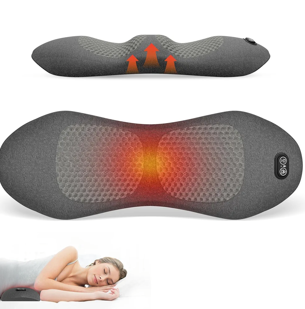 3in 1 Smooth Spine Triple Fusion Back Massager Electric Lumbar Support Pillow withHeat, Vibration & Adjustable Traction -Memory Foam Back Massager for Lower BackPain Relief