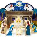 Melissa & Doug Classic Wooden Christmas Nativity Set with 4-Piece Stable and 11 Wooden Figures