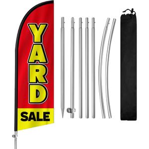 Yard Sale Signs with Stakes, 8FT Huge Yard Sale Flag for Business, Garage Sale Flags for Outside, Garage Sale Banner with Ground Spike, Flagpole