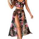 Avidlove Women Lingerie Babydoll Chemise 3 Piece Set Mesh Side Split Nightgown L