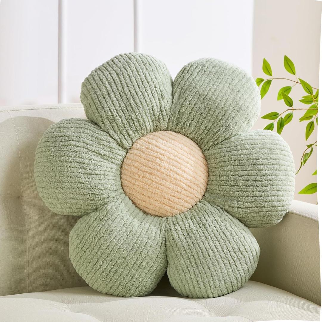 XIAIJIA Flower Pillow Flowers Shaped Pillow Cushion Decorative Daisy Pillow for Bed Cute Throw Pillow Flower Floor Pillow Soft Seat Cushion Sage Green Cushion 15.7"