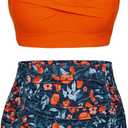 Hanna Nikole Women Plus Size Two Piece Swimsuit Sets Twist Front Bikini Bathing Suit with Drawstring Ruched Bottom, Size 20 Plus (Blue Orange Flowers)