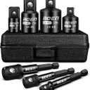 BOEN 7 Pieces Impact Socket Adapter and Reducer Set, 1/4" & 3/8" & 1/2" Drive Socket Adapter Set and 1/4" Drive SAE Hex Shank with Storage Case