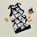 Yccutest Infant Girl Halloween Knitted Dresses Baby Girl Ghost Outfit Halloween Knit Sweater Toddler Sleeveless Mini Dress