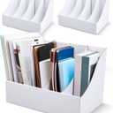 3 Pack Cardboard Magazine File Holders 12 Grids Vertical Book Bins 10.6'' x 10.2'' x 14'' Magazine Document Storage Box for Desk Shelves Home Office Classroom Library Use (White)