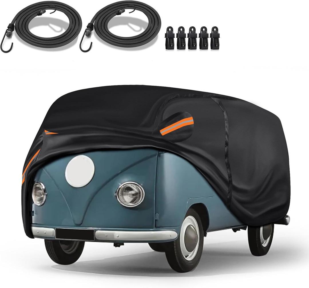 Special 16-Layer Full Car Cover Fit for Volk-swagen 1950-1992 Bus T1 T2 T3, Ultra Heavy 600D Oxford Cloth, All-Weather Protection Summer Sun Exposure and Winter Snow Rain Dust UV, Black