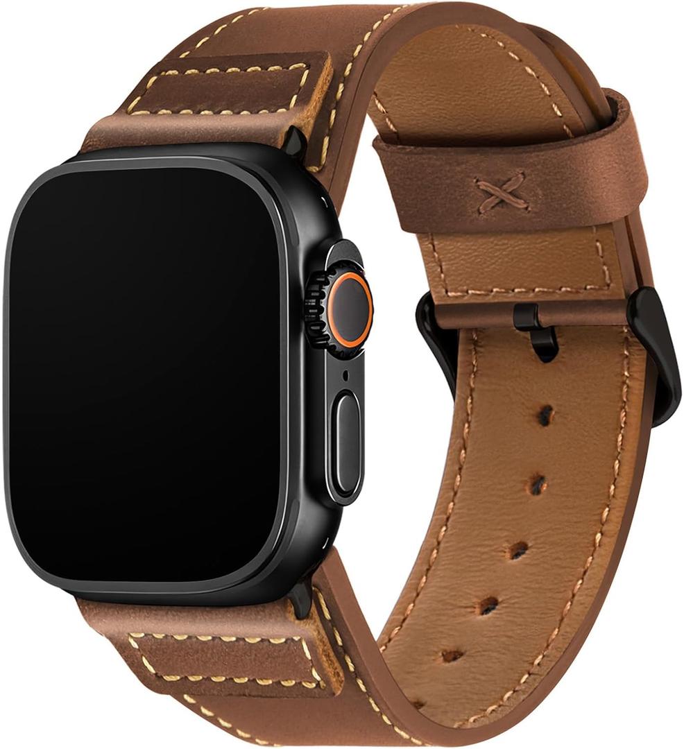 Wristitani Leather Bands Compatible with Apple Watch Strap 49mm 46mm 45mm 44mm 42mm 41mm 40mm for Men, Top Genuine Leather Replacement Straps for iWatch Ultra3/2/1 SE3/2/1 Series 11 10 9 8 7 6 5 4 3 (Dark Brown)