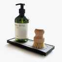 Instant Dry Sink Caddy Organizers, Sponge Holder for Kitchen Sink Counter, Water Absorbing Stone Drying Mat Rack, Soap Dish for Bathroom Countertop, Black Acrylic Tray with Grey Stone