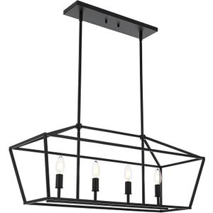 4-Lights Rustic Chandelier for Dining Room, 32-Inches Width Pendant Lighting for Kitchen Island in Black Finish