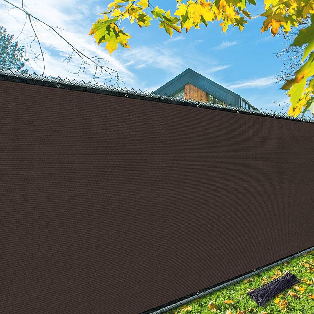 i COVER 4x12ft Privacy Screen Fence, Outdoor Fencing Panels, Garden Windscreen Mesh Shade Sail Net Barrier, Fence Privacy Screen Reinforced Bindings and Brass Grommets Cable Zip Ties, Brown