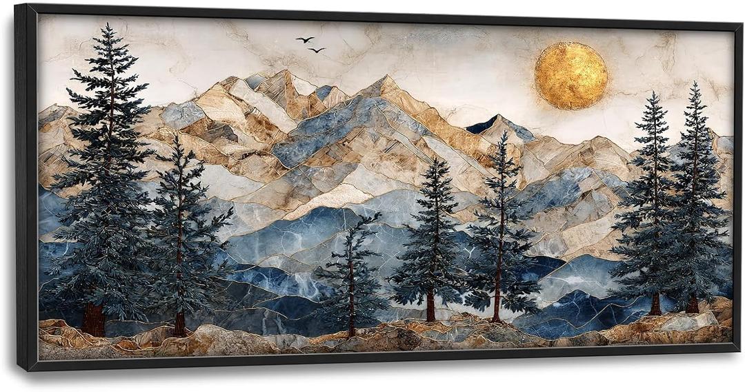 Large Wall Art for Living Room Big Mountain Wall Decor Vintage Mountain Framed Canvas Artwork Painting Prints Forest Nature Wilderness Picture Decoration for Dining Room Office Bedroom Gifts 30" X 60"