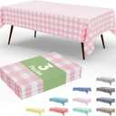 Smiry 3 Pack Pink Gingham Disposable Tablecloths - 54" x 108" Heavy Duty Plastic Table Cloth, Waterproof Buffalo Plaid Table Covers for Picnic, Banquets, Outdoor Parties (Pink and White)
